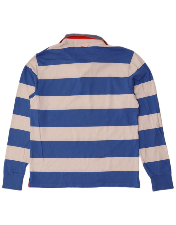 Gant Mens Long Sleeve Rugby Polo Shirt XL Blue Striped Cotton