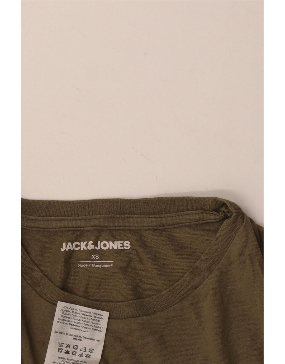 JACK & JONES Mens Top Long Sleeve XS Khaki Cotton