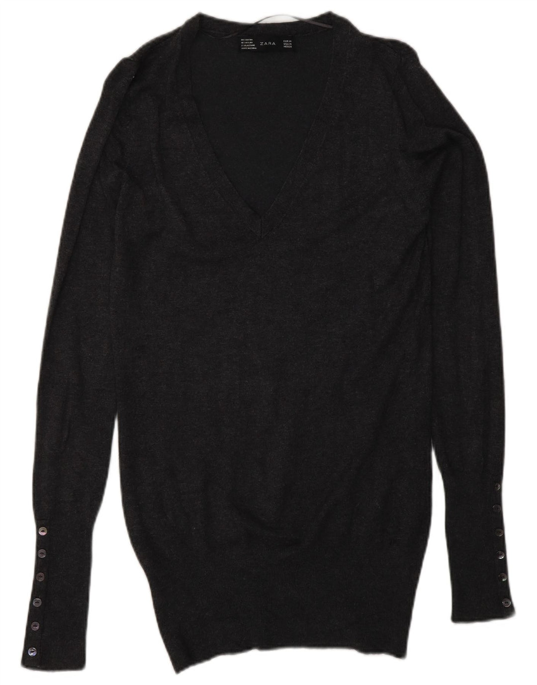 ZARA Womens V-Neck Jumper Sweater UK 12 Medium Grey