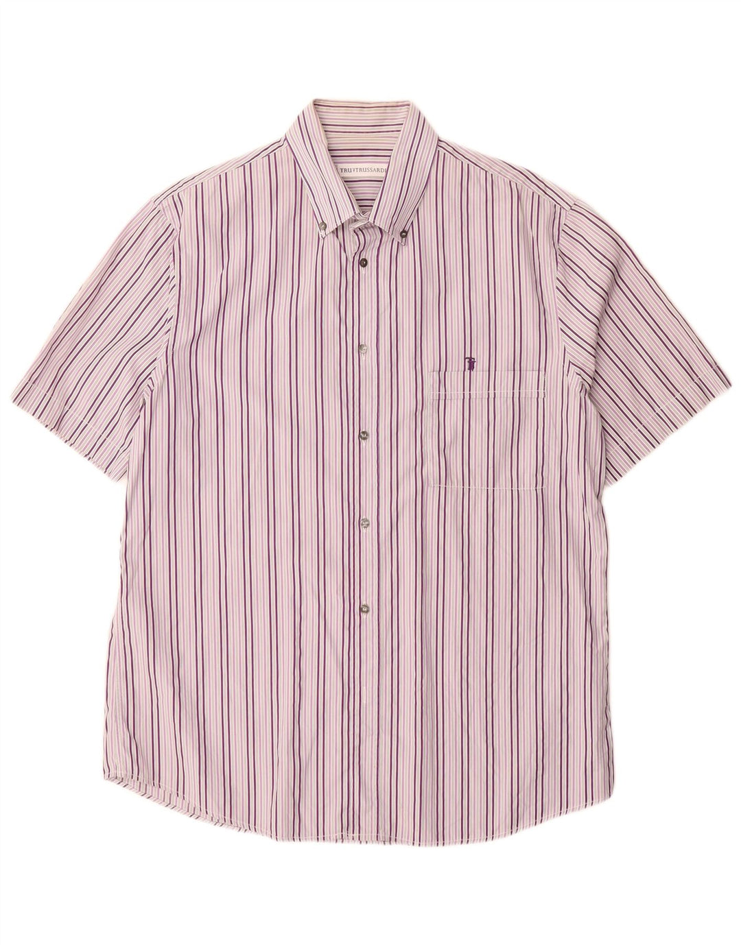 Trussardi Mens Short Sleeve Shirt Size 42 Large Purple Striped