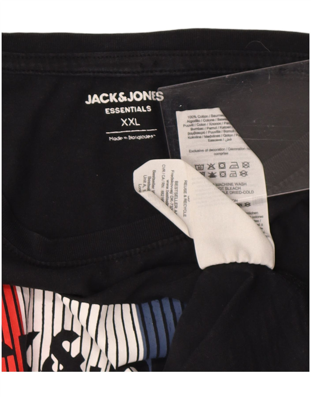 Jack & Jones Mens Graphic T-Shirt Top 2XL Black Cotton