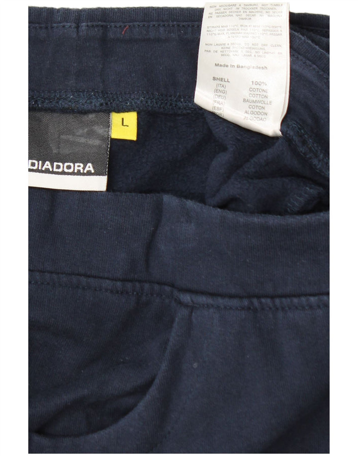 DIADORA Womens Tracksuit Trousers UK 14 Large Navy Blue Cotton