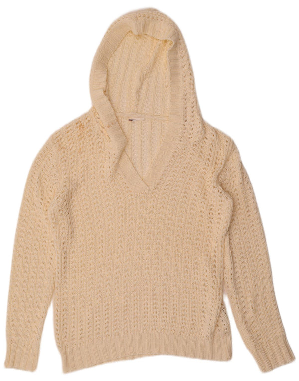 VINTAGE Womens Hooded Jumper Sweater UK 16 Large Beige Polyacrylic