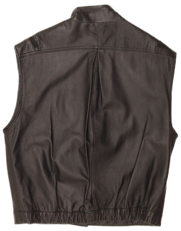 Vintage Womens Loose Fit Leather Gilet EU 38 Medium Black
