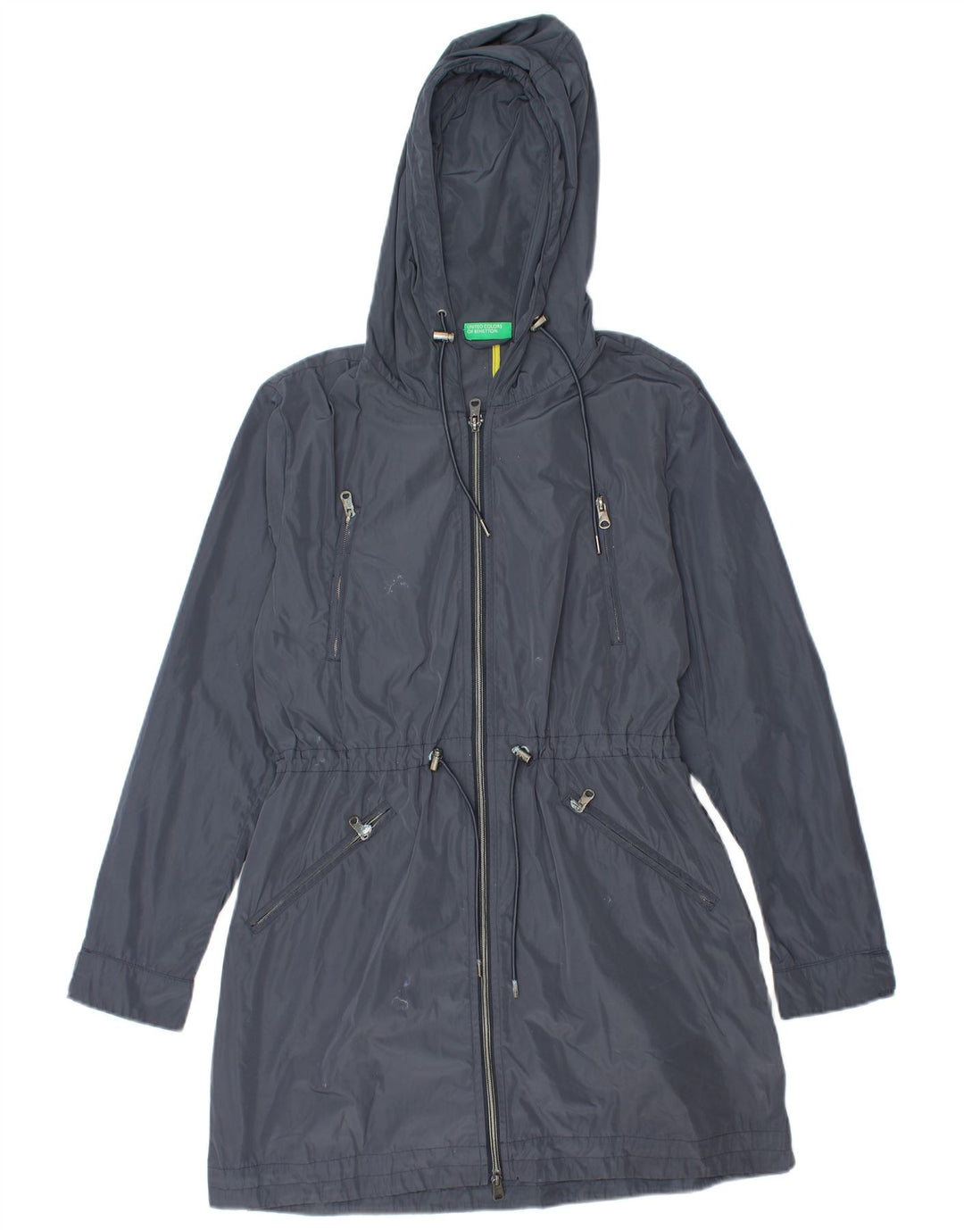BENETTON Womens Hooded Raincoat UK 10 Small Navy Blue Polyester