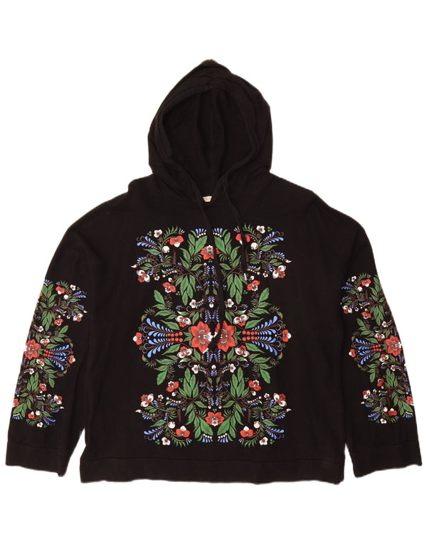 Zara Womens Trafaluc Oversized Hoodie Jumper UK 10 Small Black Floral