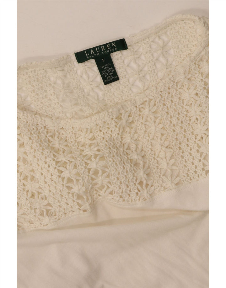 RALPH LAUREN Womens Blouse Top UK 10 Small White Cotton