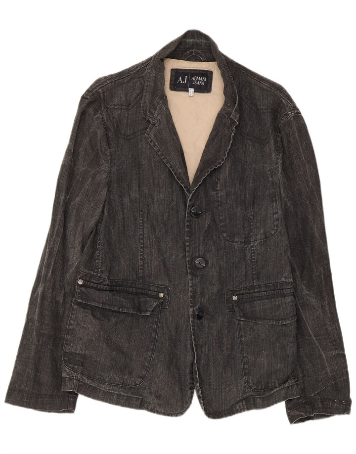 Armani Jeans Mens Denim 3 Button Blazer Jacket IT 50 Medium Grey Linen