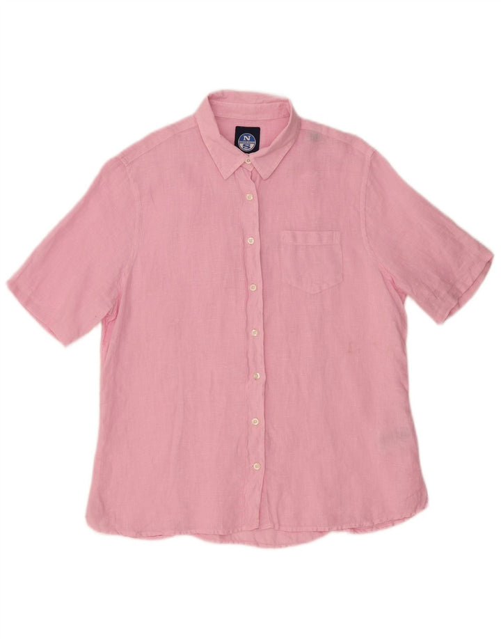 NORTH SAILS Womens Short Sleeve Shirt UK 14 Medium Pink Linen