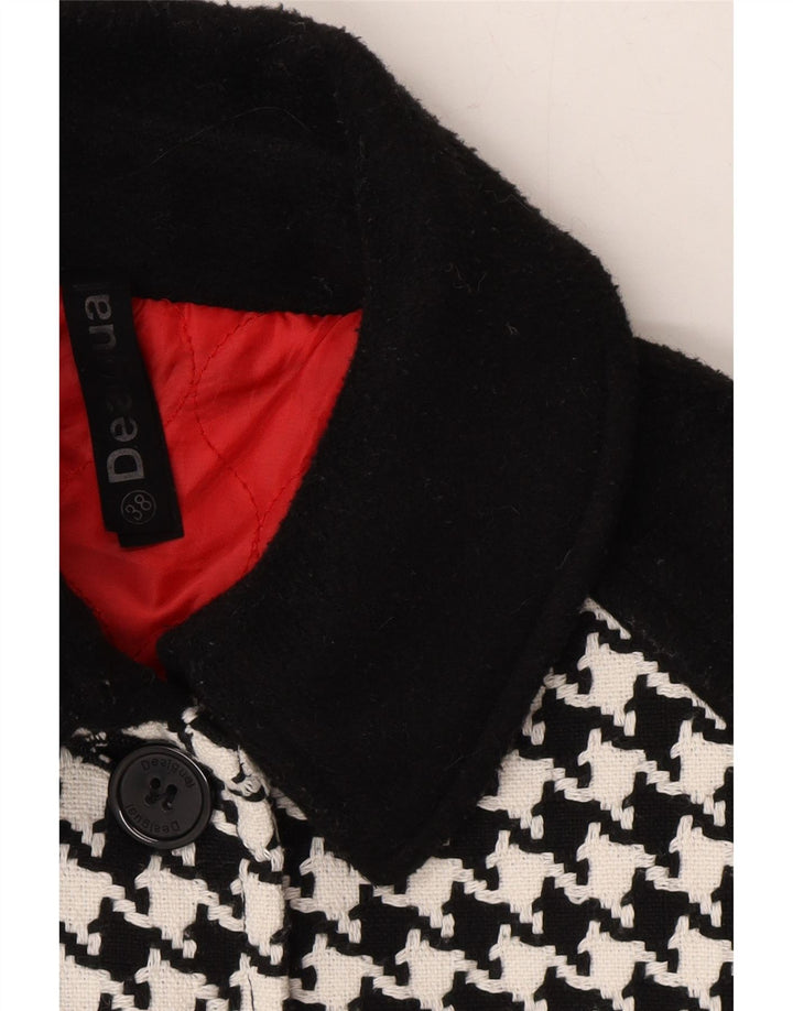 DESIGUAL Womens Graphic Overcoat EU 38 Medium Black Houndstooth Polyester Vintage Desigual and Second-Hand Desigual from Messina Hembry 