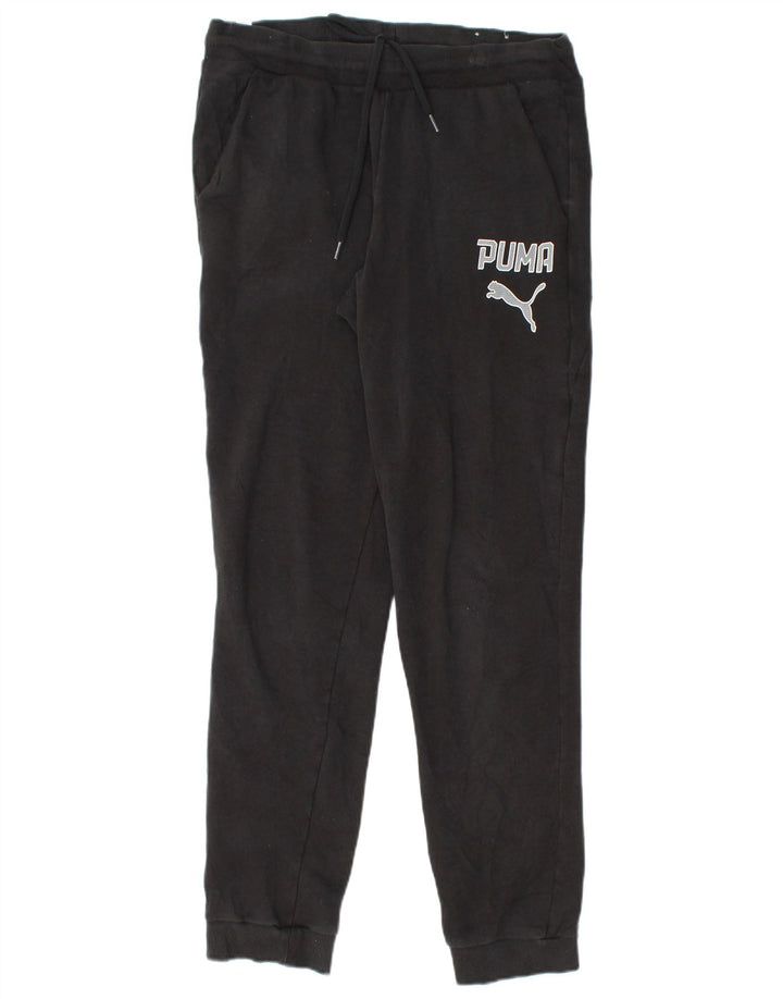 PUMA Womens Graphic Tracksuit Trousers Joggers UK 12 Medium Black Cotton