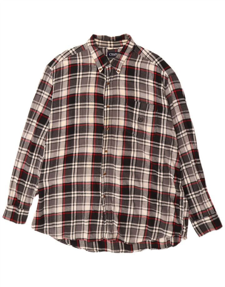Chaps Mens Big Flannel Shirt 2XL Black Check Cotton