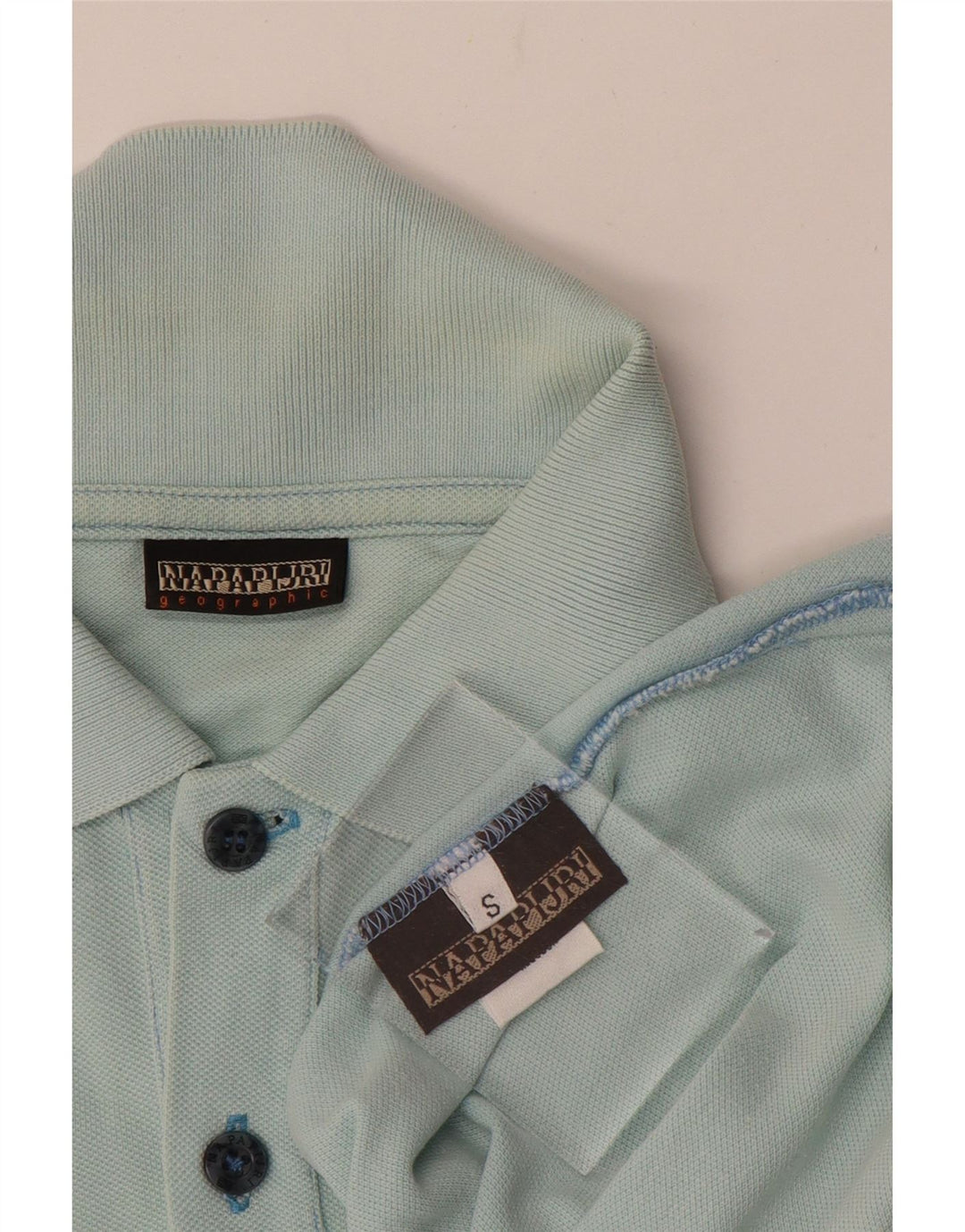 NAPAPIJRI Mens Geographic Polo Shirt Small Blue Colourblock Cotton