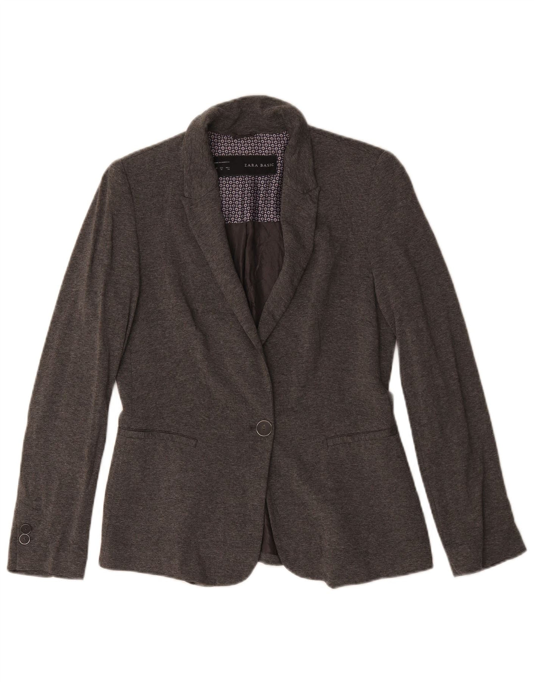 Zara Womens 1 Button Blazer Jacket UK 14 Medium Grey Acetate