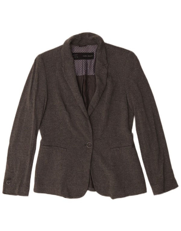 Zara Womens 1 Button Blazer Jacket UK 14 Medium Grey Acetate