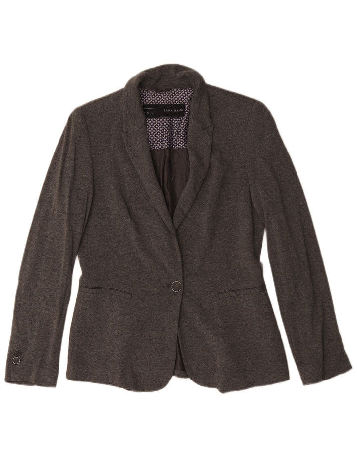 Zara Womens 1 Button Blazer Jacket UK 14 Medium Grey Acetate