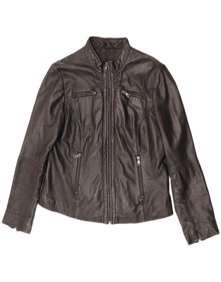 Conbipel Womens Crop Leather Jacket IT 48 XL Black Leather