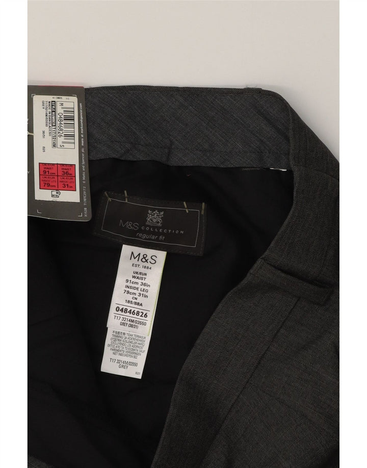 MARKS & SPENCER Mens Regular Fit Suit Trousers W36 L31 Grey Polyester