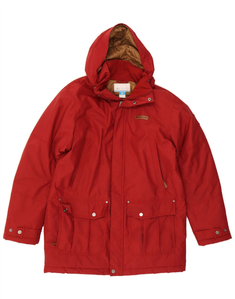 COLUMBIA Mens Hooded Padded Jacket UK 40 Large Red Polyester Vintage Columbia and Second-Hand Columbia from Messina Hembry 