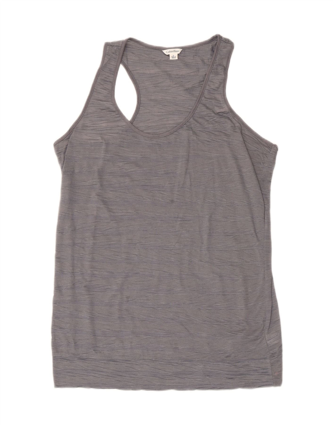 CALVIN KLEIN Womens Vest Top UK 14 Large Grey Striped Polyester