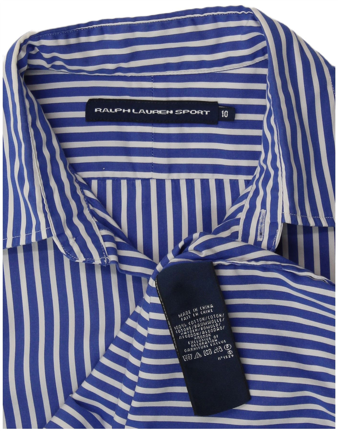RALPH LAUREN Womens 3/4 Sleeve Shirt US 10 Large Blue Striped Cotton