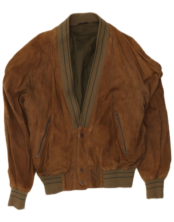 Robrik Mens Suede Bomber Jacket IT 52 Large Beige Leather