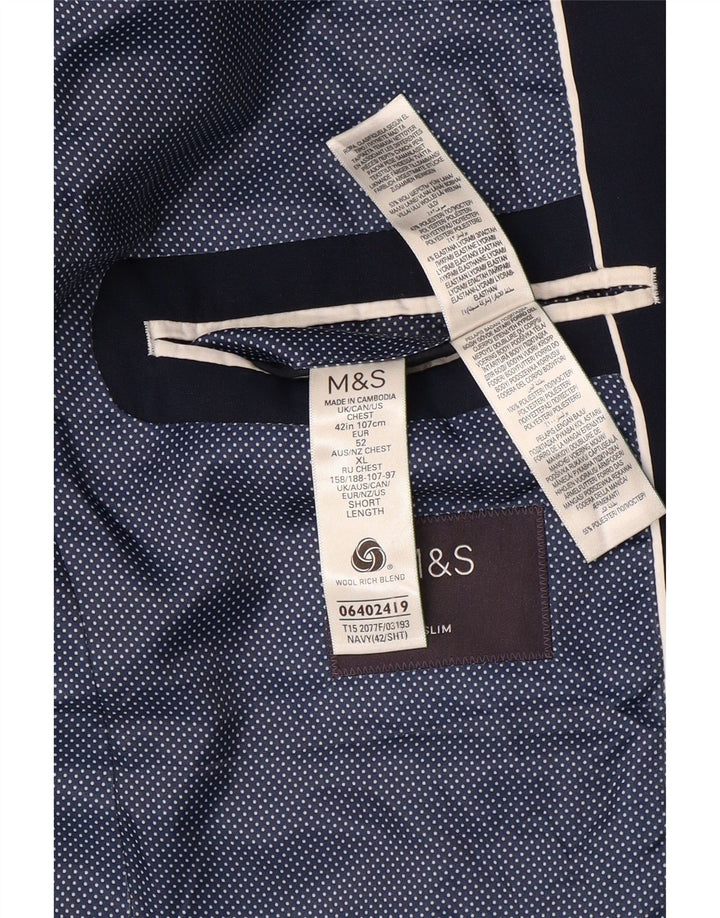Marks & Spencer Mens Short 2 Button Blazer Jacket UK 42 XL Navy Blue Wool