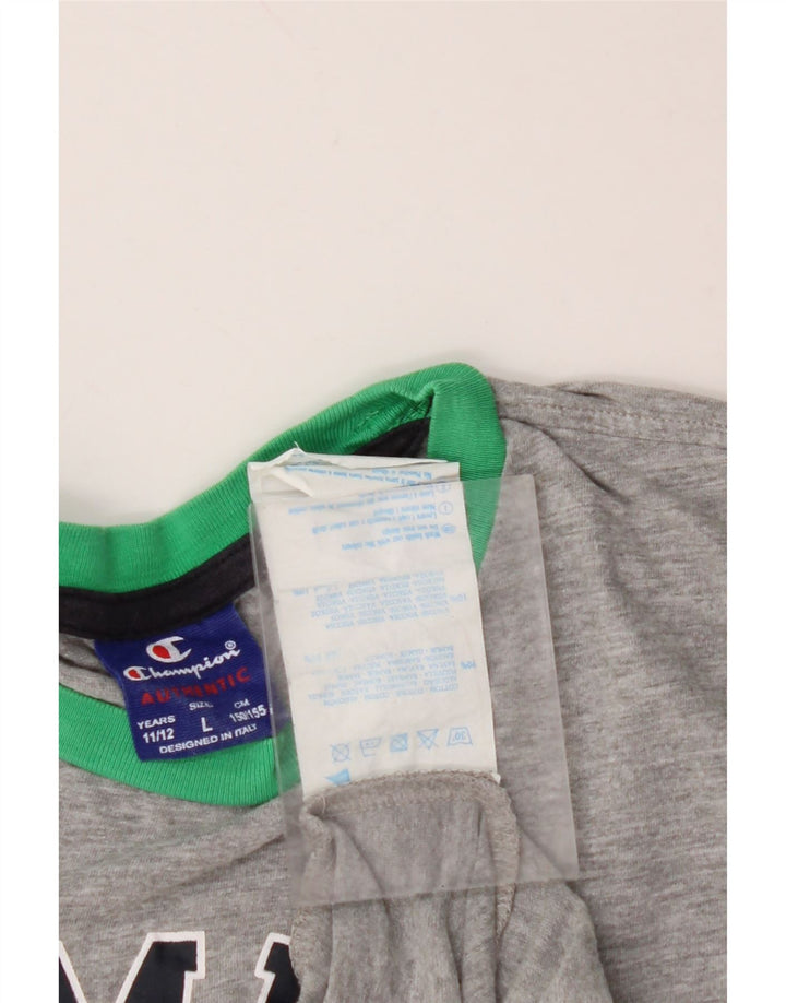 CHAMPION Boys Graphic Vest Top 11-12 Years Grey Cotton