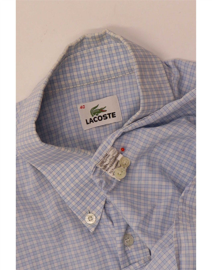 Lacoste Mens Short Sleeve Shirt Size 40 Medium Blue Check Cotton