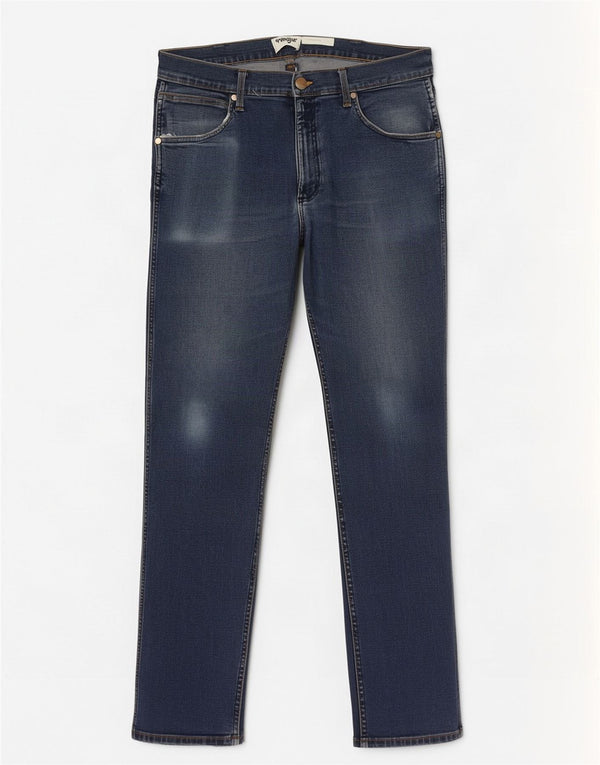 Wrangler Mens Regular Fit Straight Jeans W34 L32 Blue Cotton