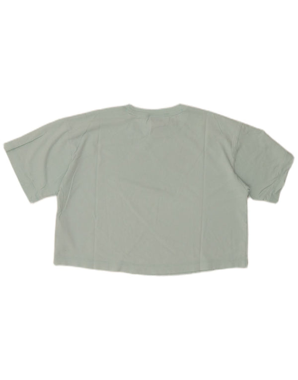 CHAMPION Womens Crop Graphic T-Shirt Top UK 14 Medium Turquoise Cotton