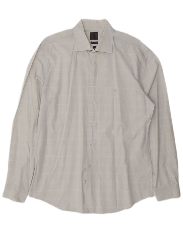 Calvin Klein Mens Slim Fit Shirt Size 41 16 Large Blue Check Cotton