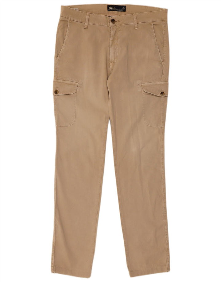RIFLE Mens Slim Cargo Trousers W31 L30 Beige