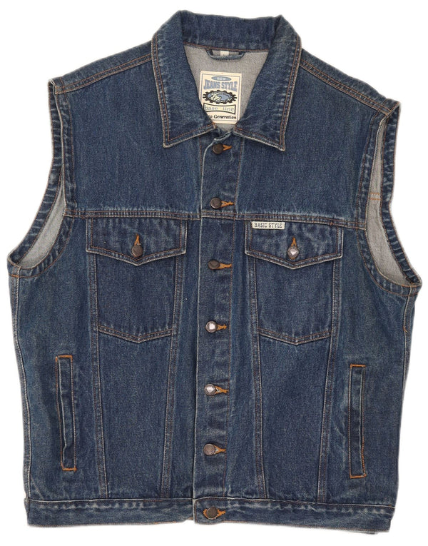 Vintage Mens Denim Gilet UK 40 Large Blue Cotton