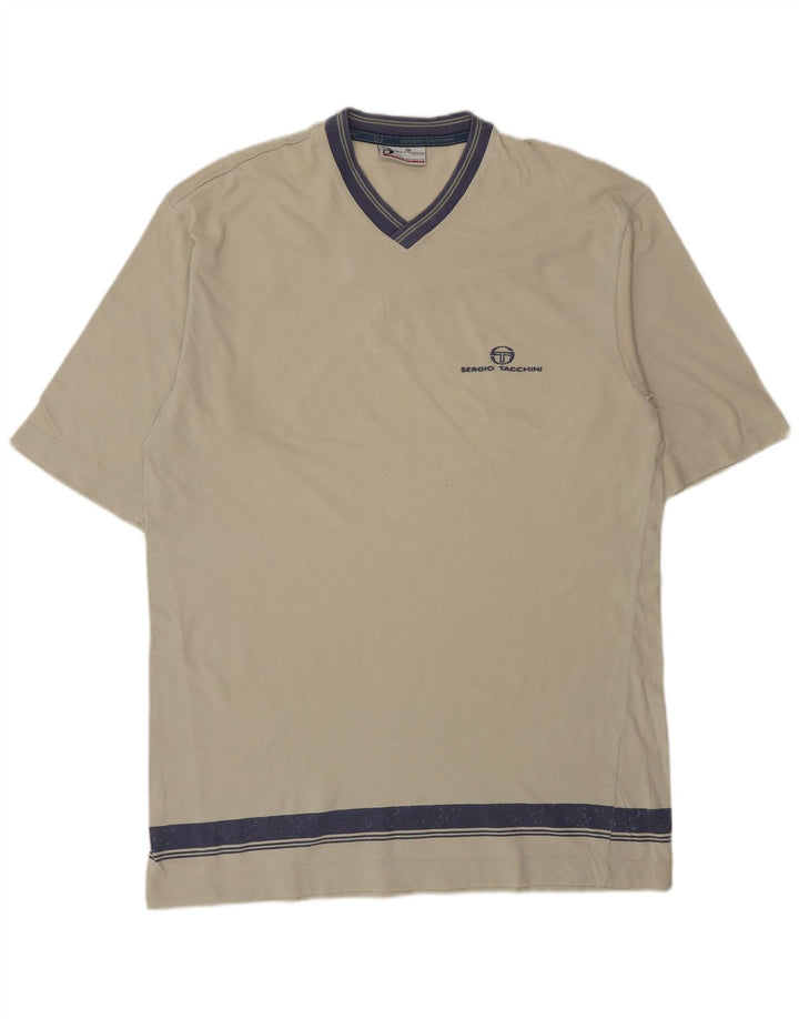Sergio Tacchini Mens T-Shirt Top Large Beige Colourblock Cotton