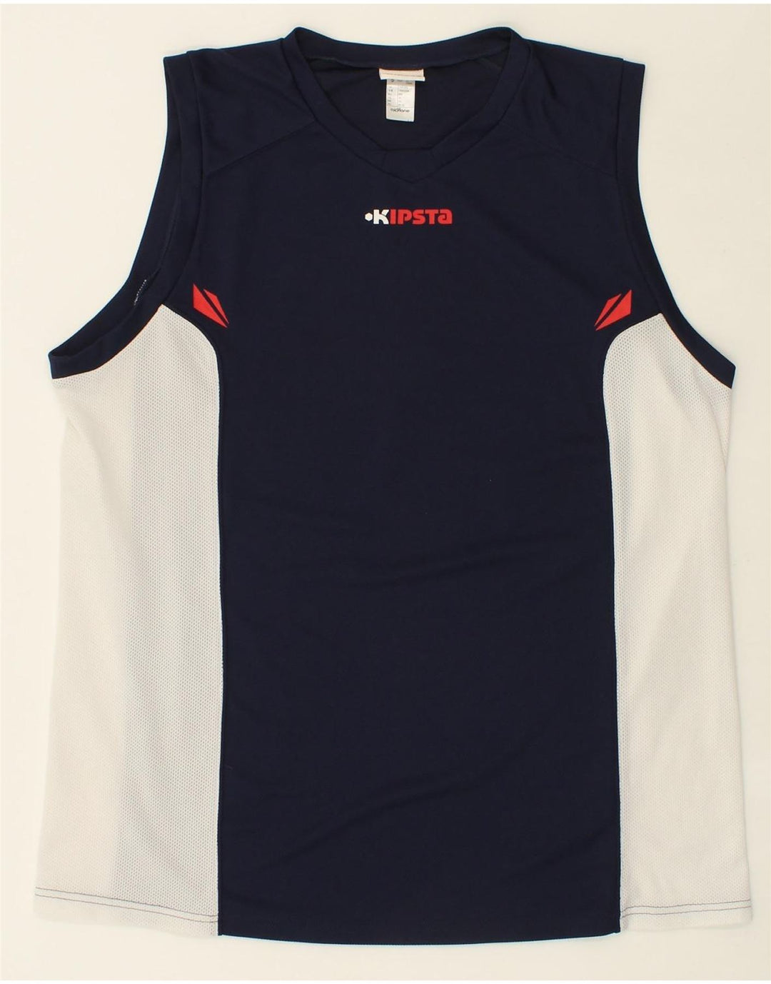 VINTAGE Mens Graphic Vest Top 2XL Navy Blue Colourblock Polyester Vintage Vintage and Second-Hand Vintage from Messina Hembry 