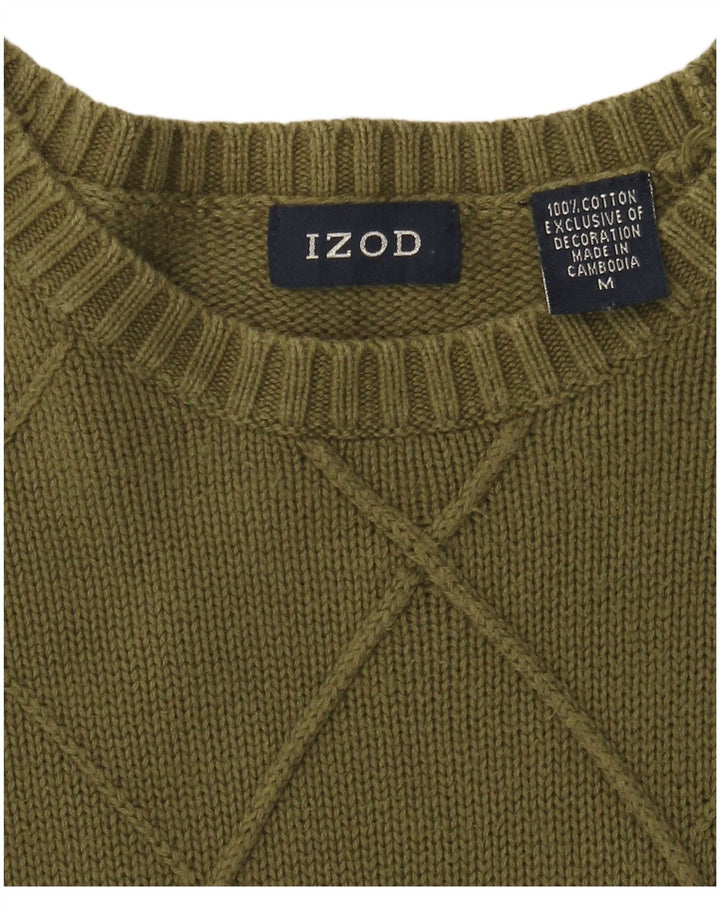 IZOD Mens Boat Neck Jumper Sweater Medium Khaki Cotton