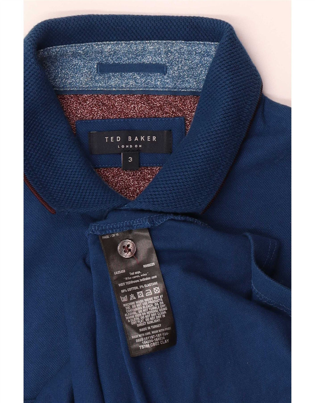 Ted Baker Mens Polo Shirt Size 3 Medium Blue Cotton