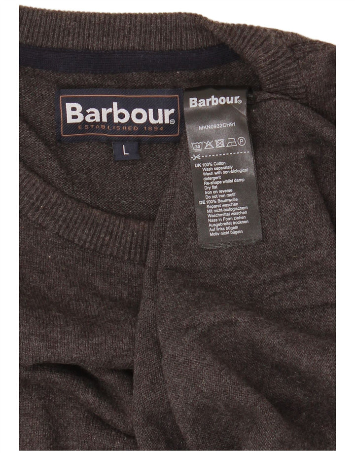 BARBOUR Mens Crew Neck Jumper Sweater Large Grey Cotton