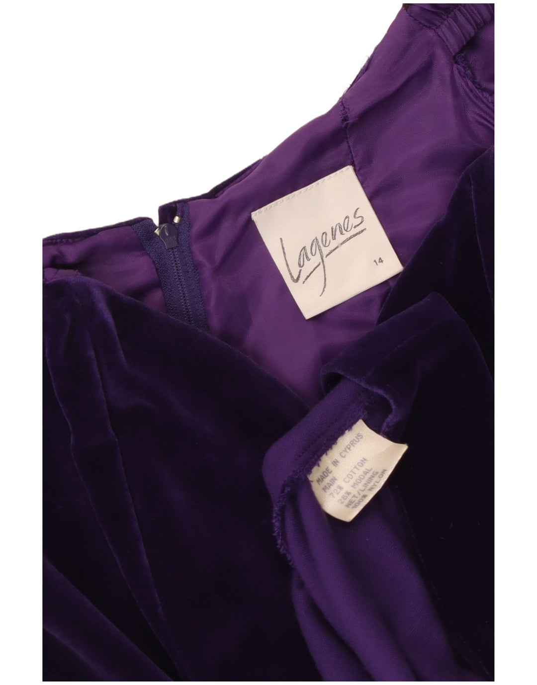 VINTAGE Womens Velvet Off Shoulder Dress UK 14 Medium  Purple Cotton