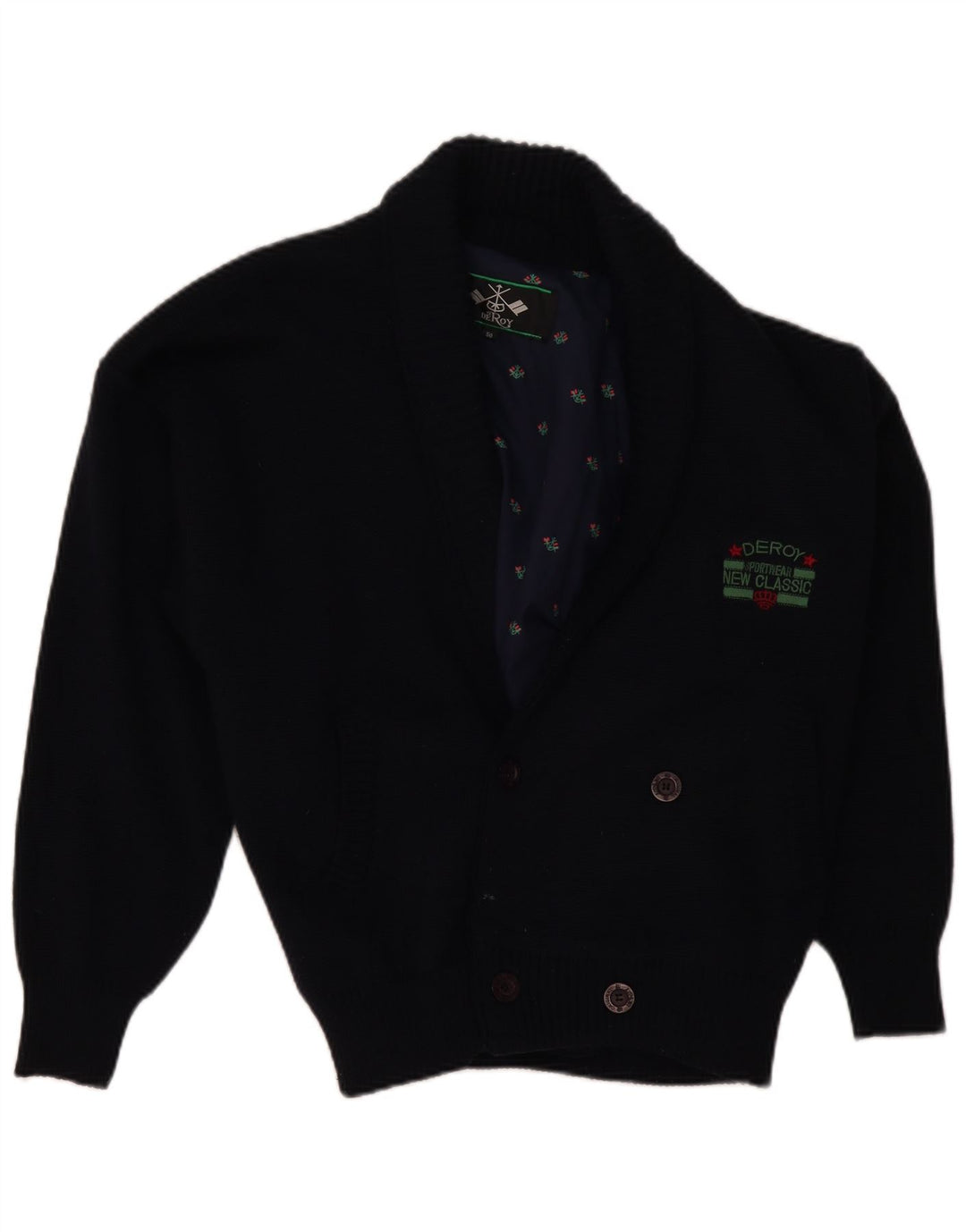 VINTAGE Mens Cardigan Sweater IT 50 Medium Navy Blue Wool