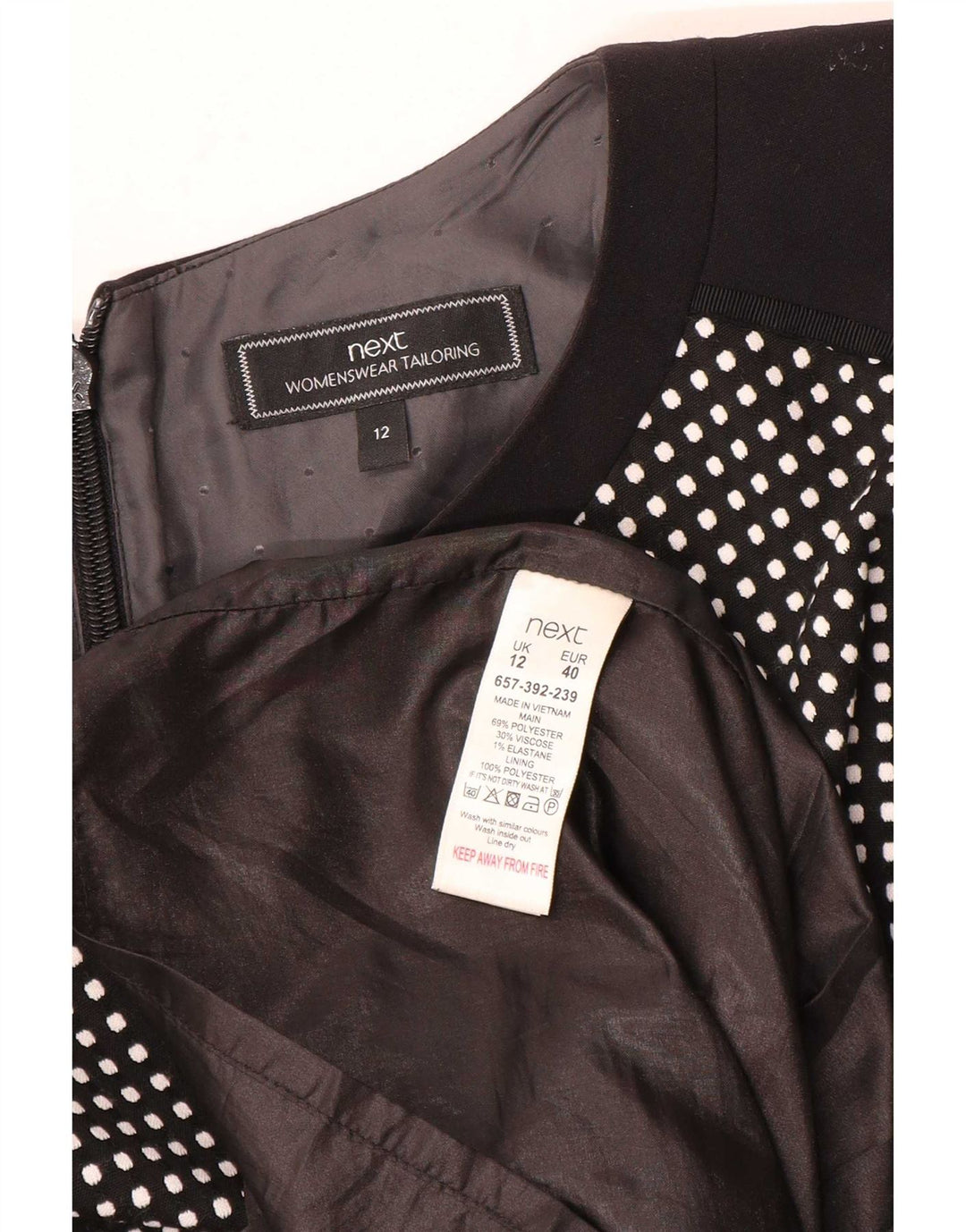 Next Womens Sleeveless A-Line Dress UK 12 Medium Black Spotted Polyester