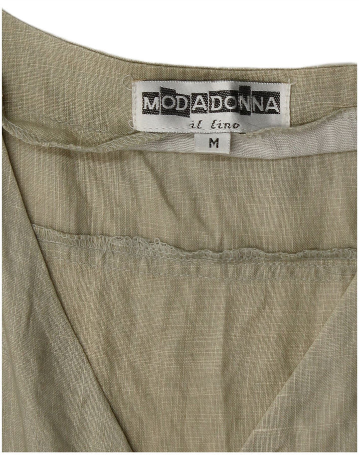 Vintage Womens Sleeveless Playsuit UK 12 Medium  Khaki Linen