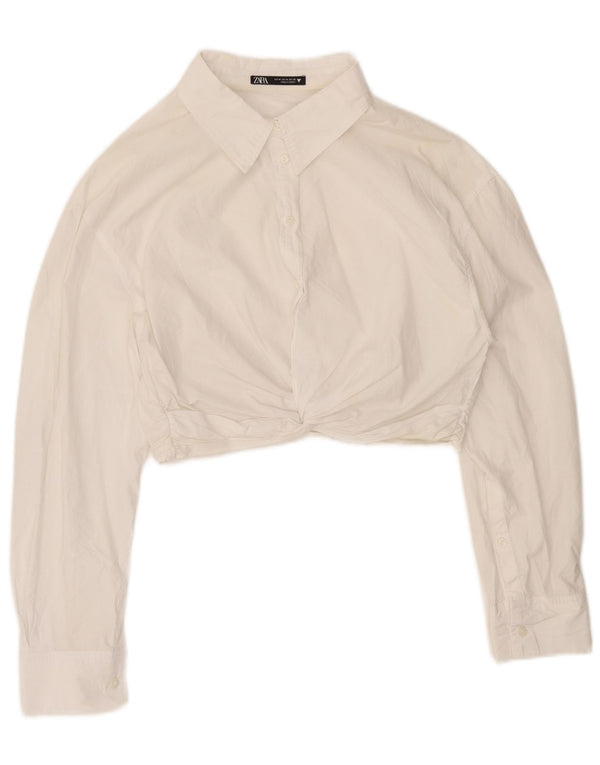 Zara Womens Crop Shirt Blouse UK 16 Medium White Cotton