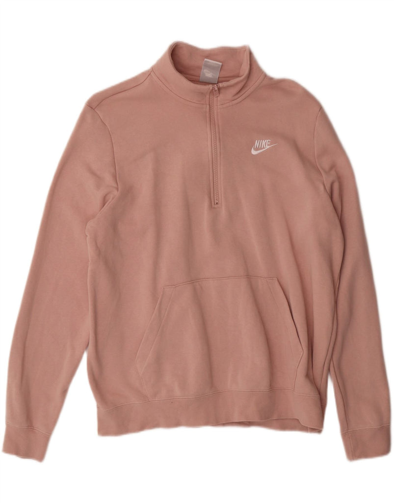 NIKE Womens Zip Neck Sweatshirt Jumper UK 16 Large Pink Cotton Vintage Nike and Second-Hand Nike from Messina Hembry 