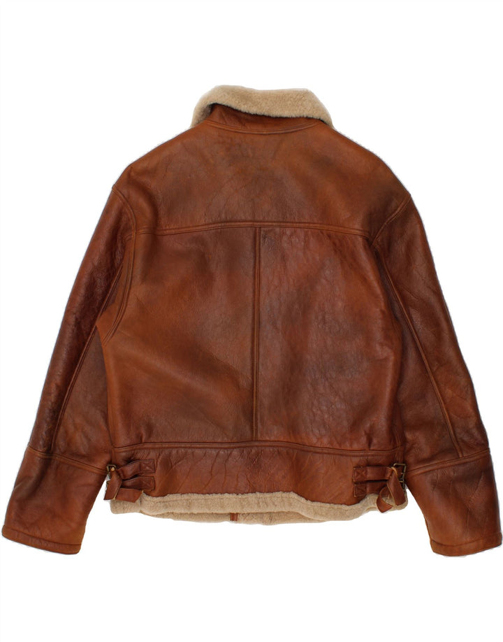 VINTAGE Mens Shearling Jacket IT 52 XL Brown Shearling
