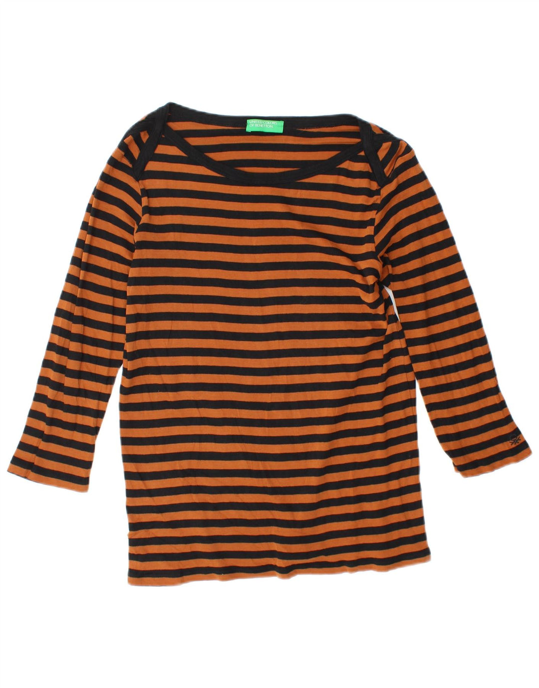 BENETTON Womens Top 3/4 Sleeve UK 12 Medium Orange Striped