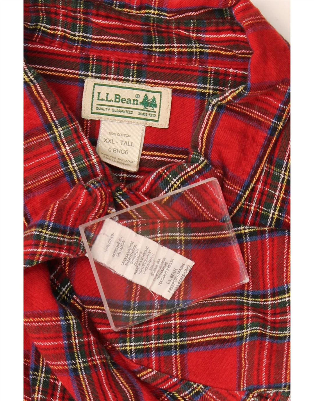 L.L.BEAN Mens Tall Flannel Shirt 2XL Red Check Cotton