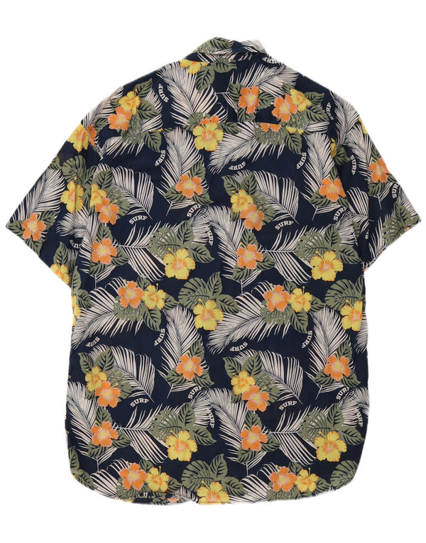 Jack & Jones Mens Short Sleeve Shirt Large Navy Blue Floral Cotton Hawaiian