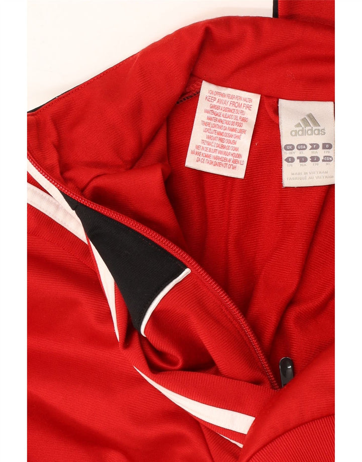 ADIDAS Boys Tracksuit Top Jacket 15-16 Years Red Colourblock Polyester